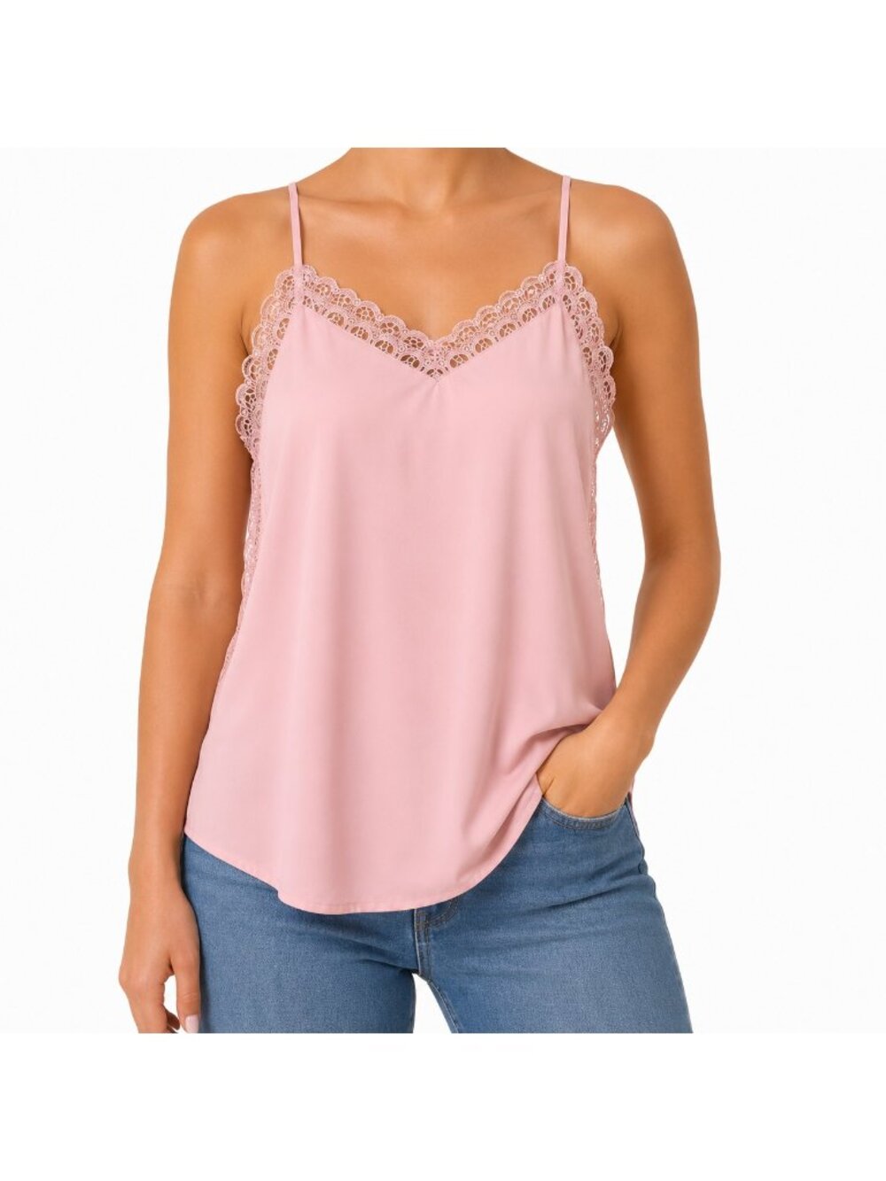 RW&CO Pink Lace Cami Tank Top - Medium